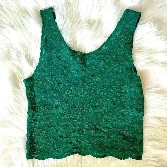 Vintage Featherbed Intimates Emerald Green Lace Sheer Top Large - Picture 5 of 5
